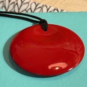 TIFFANY & Co. Elsa Peretti Disk Pendant Red Lacquer over Japan Hardwood 1 7/8"